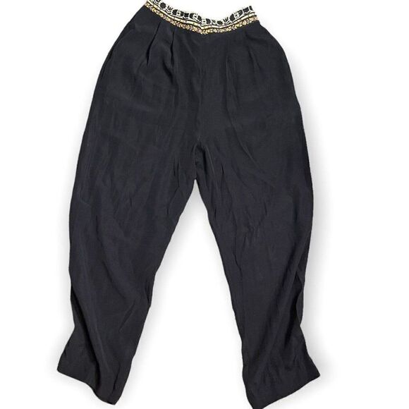 Melrose Crop Leg Pants Women's 14 Black Boho Casual Academia Gypsy Hippie VTG - Picture 2 of 7